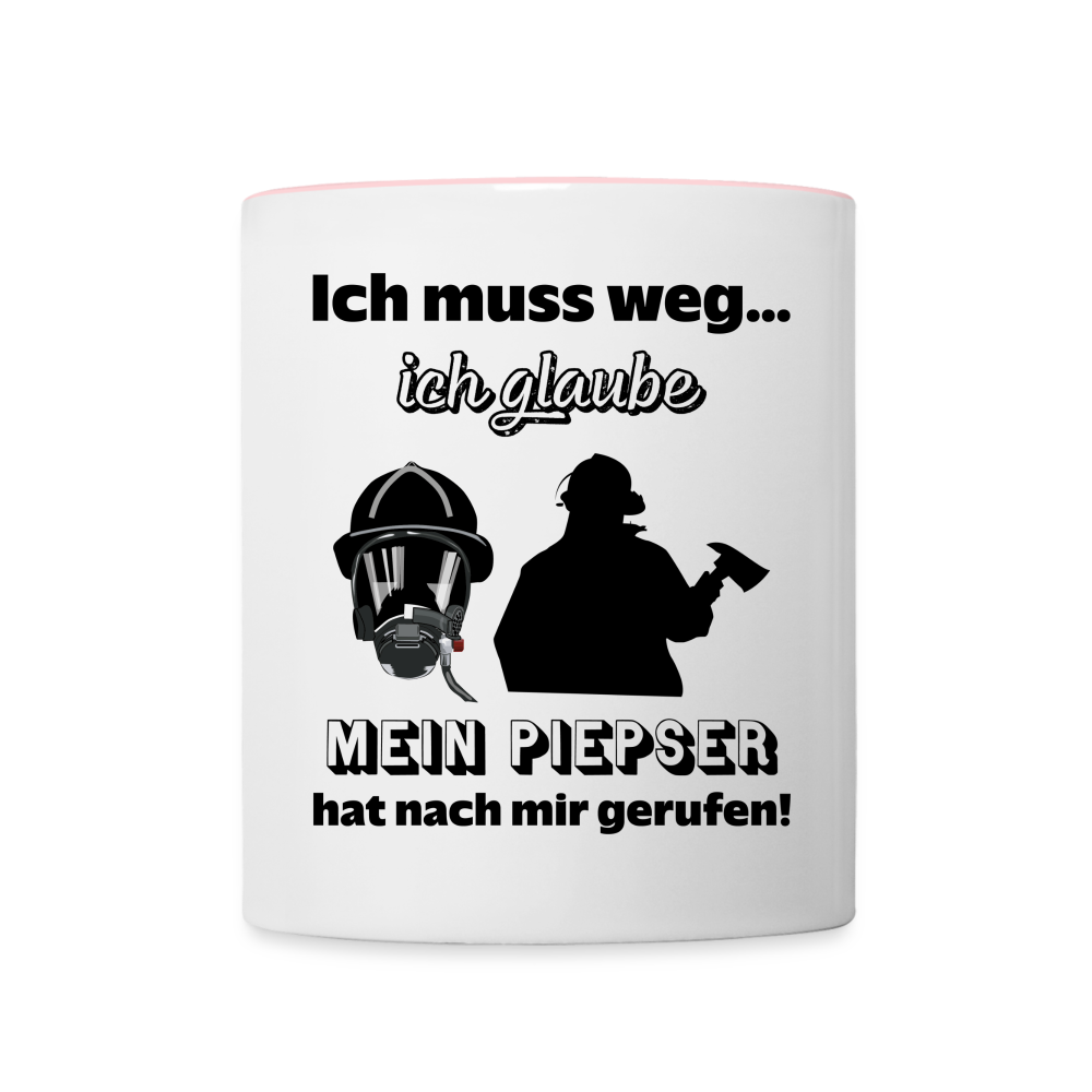 Ich muss weg... Ich glaube mein Piepser hat nach mir gerufen! - Tasse zweifarbig 325 ml - Weiß/Pink