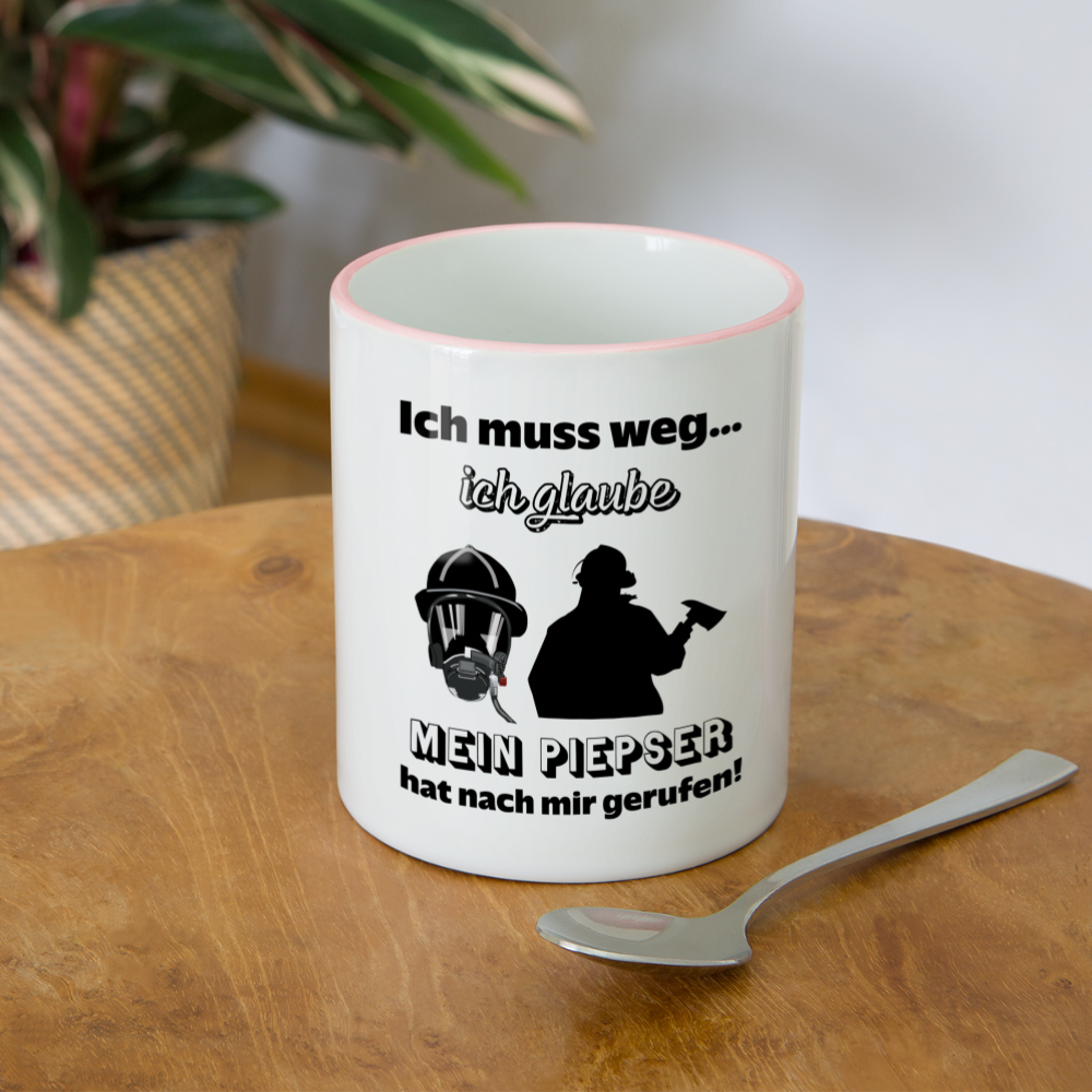Ich muss weg... Ich glaube mein Piepser hat nach mir gerufen! - Tasse zweifarbig 325 ml - Weiß/Pink
