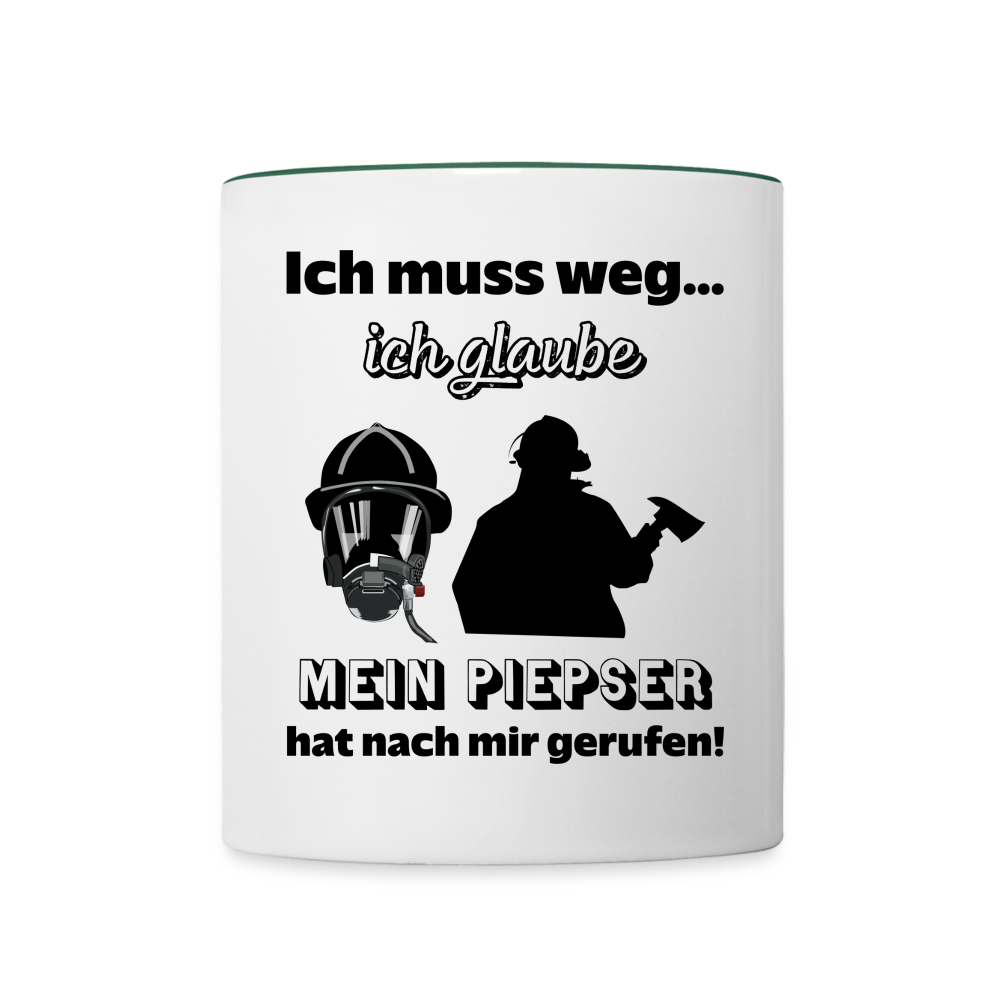 Ich muss weg... Ich glaube mein Piepser hat nach mir gerufen! - Tasse zweifarbig 325 ml - Weiß/Dunkelgrün