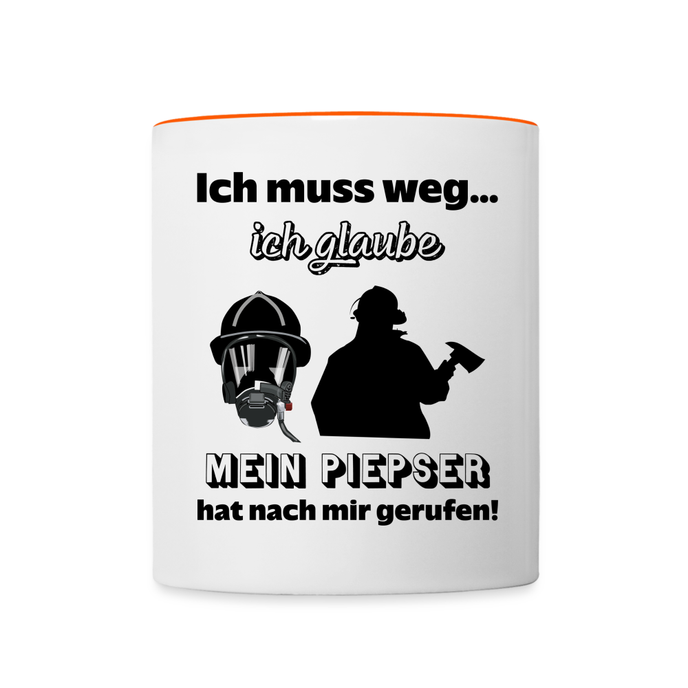 Ich muss weg... Ich glaube mein Piepser hat nach mir gerufen! - Tasse zweifarbig 325 ml - Weiß/Orange