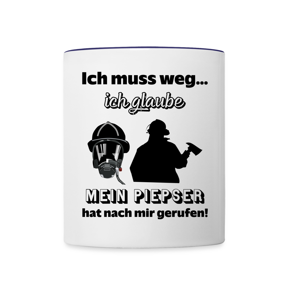 Ich muss weg... Ich glaube mein Piepser hat nach mir gerufen! - Tasse zweifarbig 325 ml - Weiß/Kobaltblau