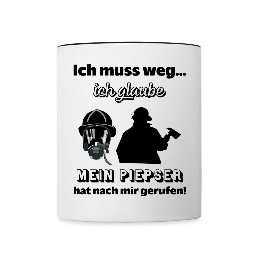 Ich muss weg... Ich glaube mein Piepser hat nach mir gerufen! - Tasse zweifarbig 325 ml - Weiß/Schwarz