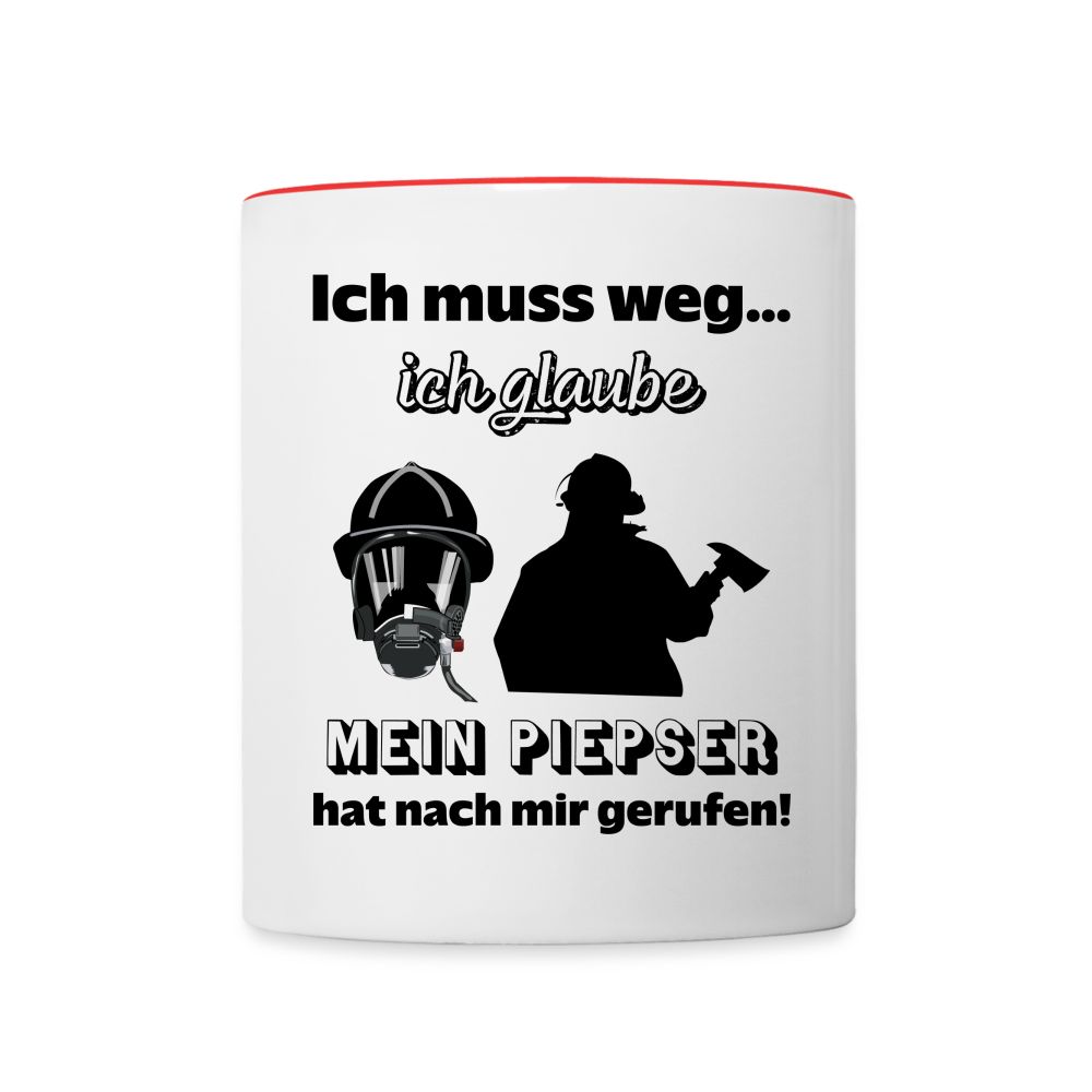 Ich muss weg... Ich glaube mein Piepser hat nach mir gerufen! - Tasse zweifarbig 325 ml - Weiß/Rot
