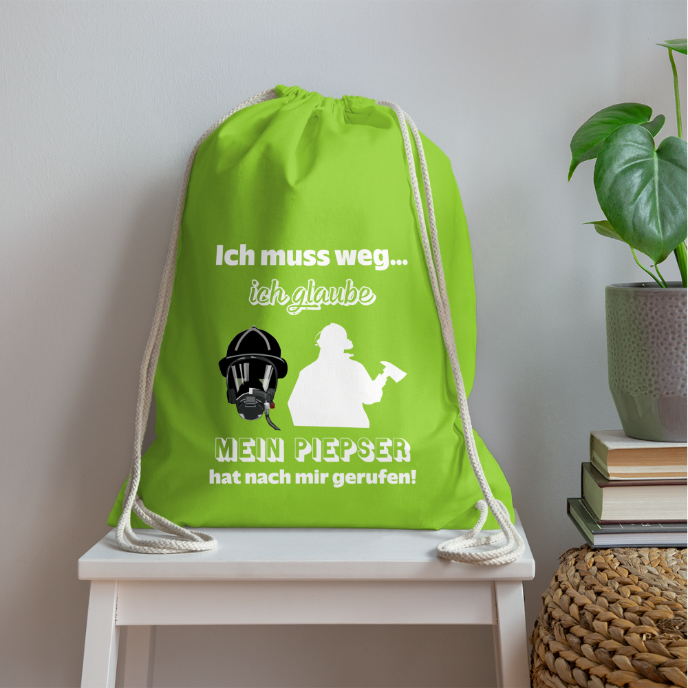 Ich muss weg... Ich glaube mein Piepser hat nach mir gerufen! - Turnbeutel aus 100% Baumwolle - Neongrün