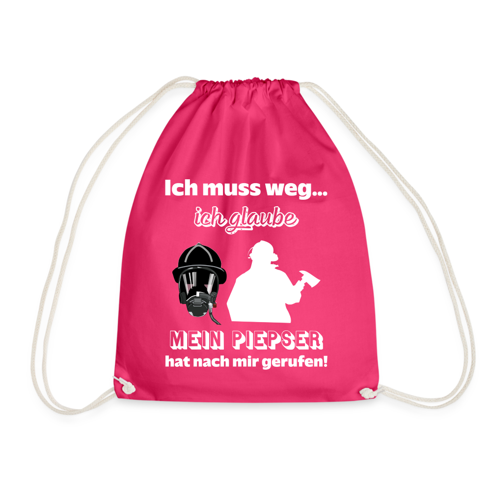 Ich muss weg... Ich glaube mein Piepser hat nach mir gerufen! - Turnbeutel aus 100% Baumwolle - Fuchsia